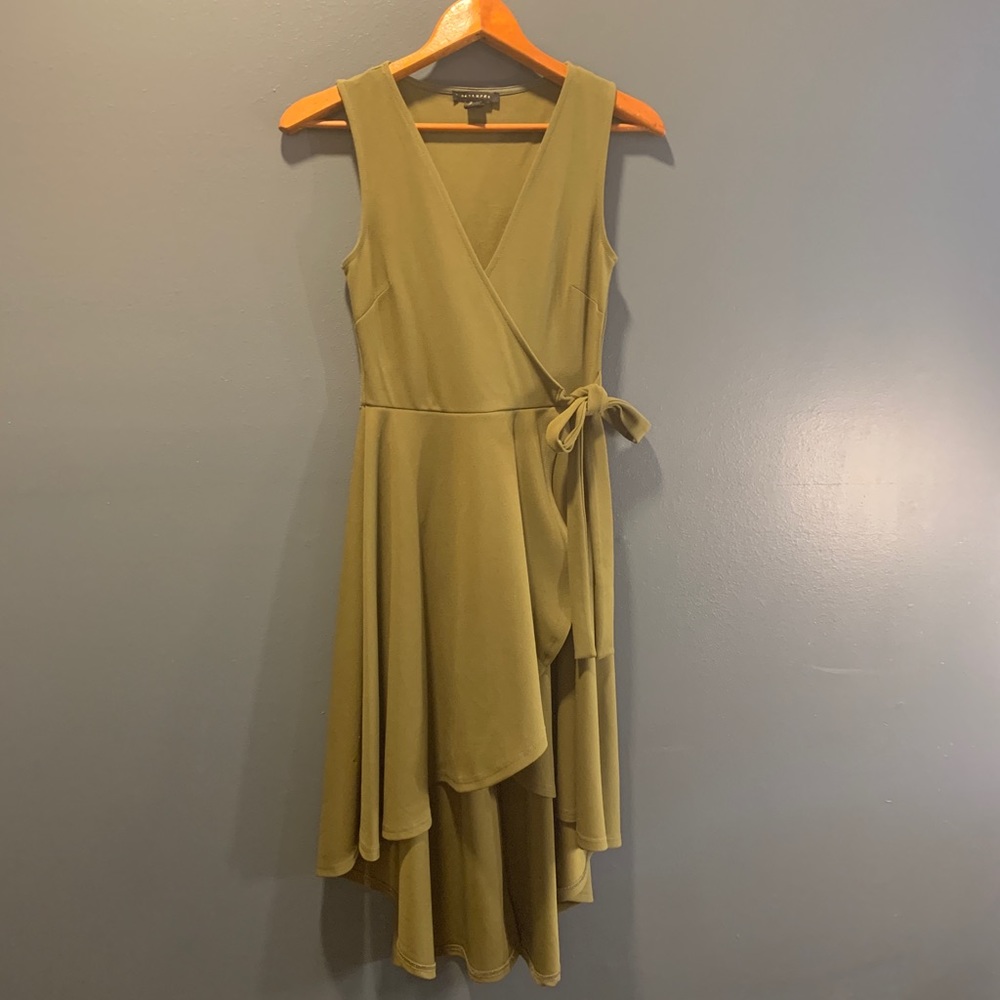 Olive Green High-Low Wrap Dress